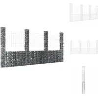 vidaXL Cesta de gaviones en forma de U con 4 pilares de hierro, 380x20x200 cm - Paneles de valla