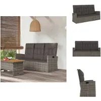 vidaXL Banco de jardín con función de tumbona y cojín, color gris, 173 cm, ratán sintético - Bancos de jardín