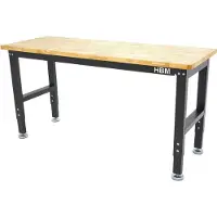 HBM banco de trabajo regulable en altura 152 cm, encimera de madera maciza, negro