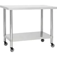 Syfax Mesa de trabajo para cocina con ruedas acero inox 100x30x85 cm
