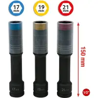Ks Tools 515.0622, juego de llaves de vaso, 1/2", 3 cabezales, acero cromo-molibdeno, según las normas ISO 1174 y DIN 3121, peso: 1,3 kg