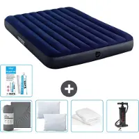 Intex Colchón inflable – Para 2 personas – 152 x 203 x 25 cm – Azul – Incluye: sábana ajustable, cojín, bomba y kit de reparación, además de protector para el cojín