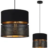 Light11 HOME ASTI, lámpara colgante de dos luces, color negro. Incluye 1 pantalla de lámpara plana, color negro y dorado, de 20 cm de diámetro