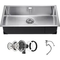 Sweiko Fregadero de cocina, un solo seno, encimera, acero inoxidable, 76x43x19 cm, para encastrar