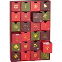Ed Brubaker Calendario de Adviento para rellenar: diseño tradicional navideño en rojo, verde y dorado. Calendario navideño de bricolaje con 24 compartimentos. 39 cm