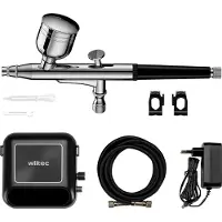Wiltec Kit de accesorios para compresor HS-A10K, 2,8 bar, set de aerógrafo de 12 V, pistola de aerógrafo con boquilla de 0,3 mm, compresor de aire para aerógrafo