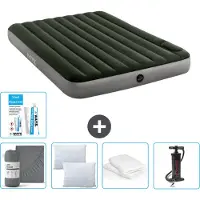 Intex Colchón inflable - Para 2 personas - 152 x 203 x 25 cm - Verde - Incluye sábanas ajustables, almohadas, bomba y kit de reparación, además de protector de almohada
