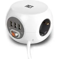 ACT , toma de corriente cúbica con tres enchufes y 3 puertos USB, modelo AC2405, longitud de 1,5 metros