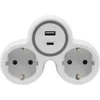 Plastrol Adaptador de enchufe doble, 2 tomas Schuko de 230V, 2 puertos USB, color gris y blanco