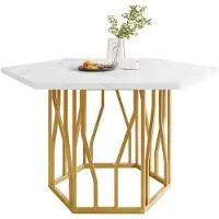 STILVORA : Mesa redonda de mármol para comedor, mesa de cocina, mesa auxiliar en forma de X con estructura de metal