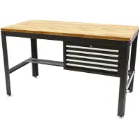 HBM banco de trabajo 155 cm con 5 cajones, encimera de madera, negro