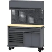 OEM Mesa de trabajo móvil 136 cm con 7 cajones y armario superior, gris