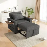 OKWISH : Cama plegable con puerto USB, sillón reclinable con función de descanso, sillón reclinable plegable con soporte para teléfono móvil, color gris