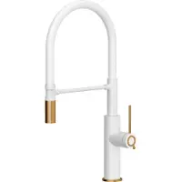Quadron GEMMA Q LINE SteelQ, grifo de cocina, mezclador de 360°, grifo de acero inoxidable, color: blanco, altura: 50 cm, grifo para cocina