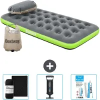 Bestway Colchón inflable – Para 1 persona – 99 x 188 x 22 cm – Gris/Verde – Incluye accesorios