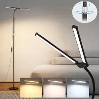 Lapamax Lámpara de pie LED, regulable, con 3 colores de luz, lámpara de lectura, con altura ajustable, brazo flexible, lámpara de esquina, de doble cabeza, ideal para salón, estudio, oficina