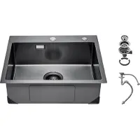 Zerbaco Fregadero de cocina, un solo seno, encimera, acero inoxidable, 68x45x19 cm