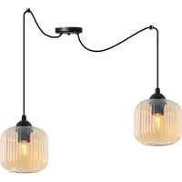 Light11 HOME Lámpara colgante "RIFFLE", color negro, con 2 pantallas cilíndricas de color miel, casquillo E27