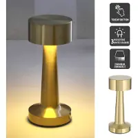 HAC24 Lámpara de mesa Metall Akku, color dorado, con función táctil, 3 tonos de luz blanca, lámpara de noche USB recargable, intensidad regulable, lámpara de escritorio, con función de atenuación