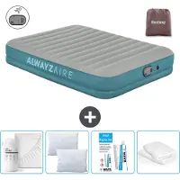 Bestway Colchón hinchable Alwayszair - Para 2 personas - 152 x 203 x 36 cm - Gris/Azul - Incluye accesorios