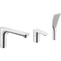 Invena | Grifo para bañera Siros - Cromo - Mezclador monomando de 3 orificios - Ducha de mano extraíble