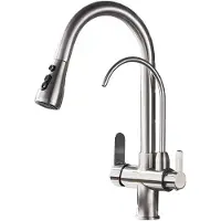 OEM Grifo de cocina con filtro, con agua fría y caliente, función de rociado extraíble, acabado en níquel cepillado