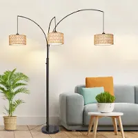 Lapalife Lámpara de pie de ratán de 180 cm, estilo bohemio. Lámpara de pie con 3 pantallas, altura ajustable. Lámpara de pie para dormitorio, salón o oficina