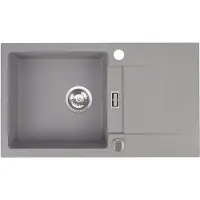 QLS : Fregadero de 76x44 cm con superficie de escurrimiento y sifón reversible. Modelo: Runner, color gris. Referencia: 11198