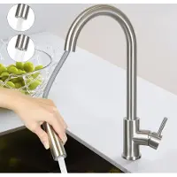 ZMH Grifo de cocina , níquel, extraíble, para fregadero, con ducha, mezclador, giratorio 360°, acero inoxidable, con 2 tipos de chorro