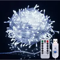 Lapalife Cadena de luces de 10 metros, 100 LEDs, 8 modos de iluminación, con conexión USB, resistente al agua y con mando a distancia, ideal para decoración de fiestas, Navidad, bodas, etc. Color: blanco