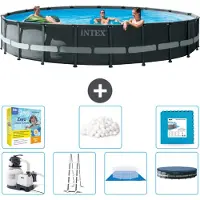 Intex Piscina redonda Ultra XTR de con estructura – 610 x 122 cm – incluye bomba, escalera, liner, cubierta y kit de mantenimiento: filtros, balones filtrantes y placas para el fondo