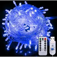 Lapalife Cadena de luces de 5 metros, con 50 LEDs, 8 modos de iluminación, conexión USB, resistente al agua y con mando a distancia, ideal para decoración de fiestas, Navidad, bodas, etc. Color: azul