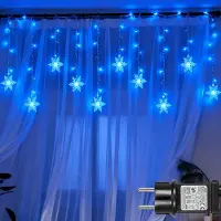 Lapalife Guirnalda de luces LED con forma de copo de nieve, color azul. Cortina de luces con 8 modos de iluminación, ideal para interiores, fiestas, jardines, ventanas y decoración navideña