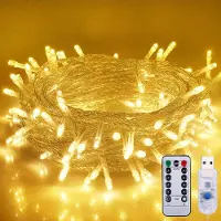 Lapalife Cadena de luces de 10 metros, con 100 LEDs, 8 modos de iluminación, conexión USB, resistente al agua, con mando a distancia, ideal para decoración de fiestas, Navidad, bodas, etc. Luz cálida
