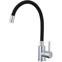 VBChome Grifo de cocina con ducha flexible de silicona negra – Grifo flexible con monomando para lavaplatos – Grifo con detalles cromados