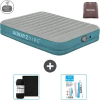 Bestway Colchón hinchable Alwayszair - Para 2 personas - 152 x 203 x 36 cm - Gris/Azul - Incluye accesorios