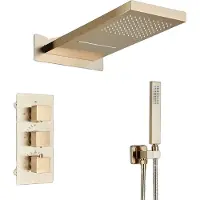 OEM Grifo de ducha termostático, acabado en mate, con control triple y detalles en dorado cepillado