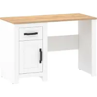 CasaDolce Escritorio Casa Dolce Büroschreibtisch modelo TEORIA 8, blanco y roble, 115x52x76,5 cm, con un cajón y un armario