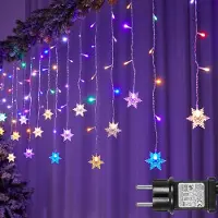 Lapalife Guirnalda de luces LED con forma de copo de nieve, multicolor. Cortina de luces para interior, fiestas, jardín, ventanas, Navidad. 8 modos de iluminación