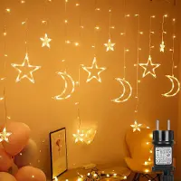 Lapalife Cortina de luces LED con forma de estrella, luna y estrellas, de 3,5 metros, luz blanca cálida. Guirnalda de luces con 8 modos de iluminación, ideal para decoración navideña, fiestas, jardines