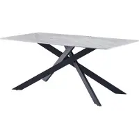CasaDolce - Mesa de comedor MARTELA 1.6, gris, 160x90x75 cm, tablero de gres porcelánico con diseño de mármol, patas de metal
