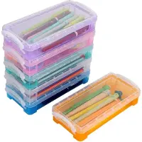 Markenlos 6 cajas transparentes apilables para lápices, de varios colores: cajas de almacenamiento multifuncionales, organizadores de plástico transparente para oficina y hogar