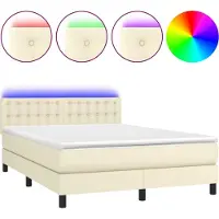 Syfax Cama box spring colchón y LED cuero sintético crema 140x190 cm