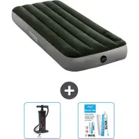 Intex Colchón inflable - 1 persona - 76 x 191 x 25 cm - Verde - Incluye bomba y kit de reparación