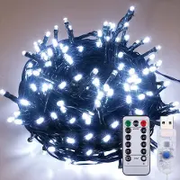 Lapalife Cadena de luces de 10 metros, 100 LEDs, 8 modos de iluminación, con conexión USB, resistente al agua y con mando a distancia, ideal para decoración de fiestas, Navidad, bodas, etc. Color: blanco