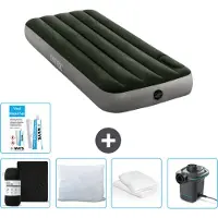 Intex Colchón inflable - 1 persona - 76 x 191 x 25 cm - Verde - Incluye sábanas ajustables, almohada, bomba y kit de reparación, además de protector de almohada