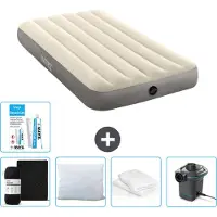 Intex Colchón inflable – 1 persona – 99 x 191 x 25 cm – Beige – Incluye: sábana ajustable, cojín, bomba y kit de reparación, además de protector para el cojín