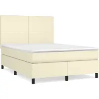 Syfax Cama box spring con colchón cuero sintético crema 140x190 cm