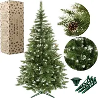 Springos Árbol de Navidad artificial, modelo "Diamantkiefer", con nieve artificial y piñas reales, de 200 cm de altura