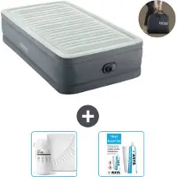 Intex Colchón inflable - 1 persona - 99 x 191 x 46 cm - Gris - Incluye bomba - Sábana ajustable y kit de reparación